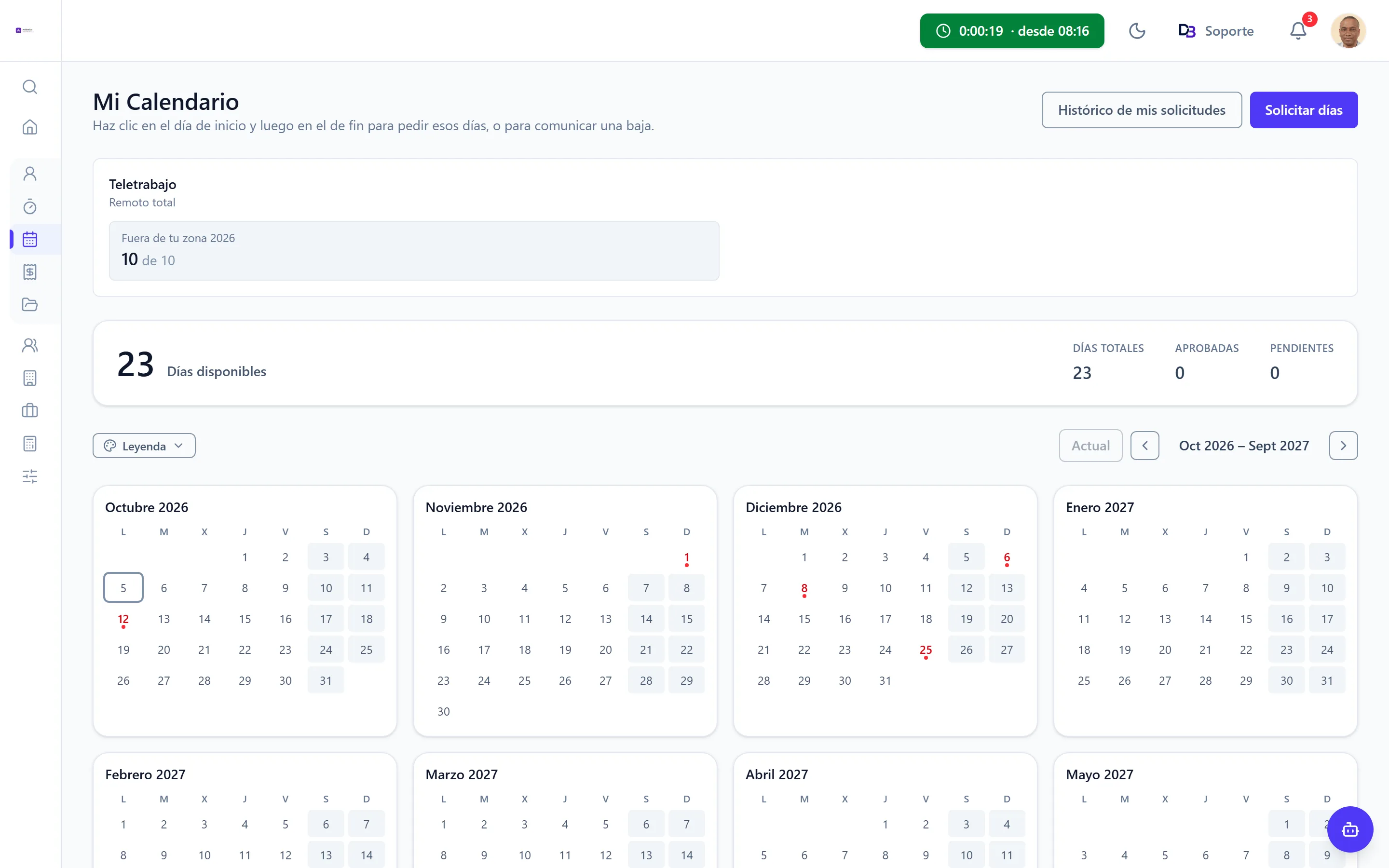 Pantalla Mi Calendario